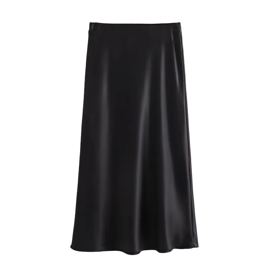 ETJ 2025 Damen Frühling neue elegante Mode All-in-One Stretch High-Waist A-Linie Seidensatin Rock in mehreren Farboptionen