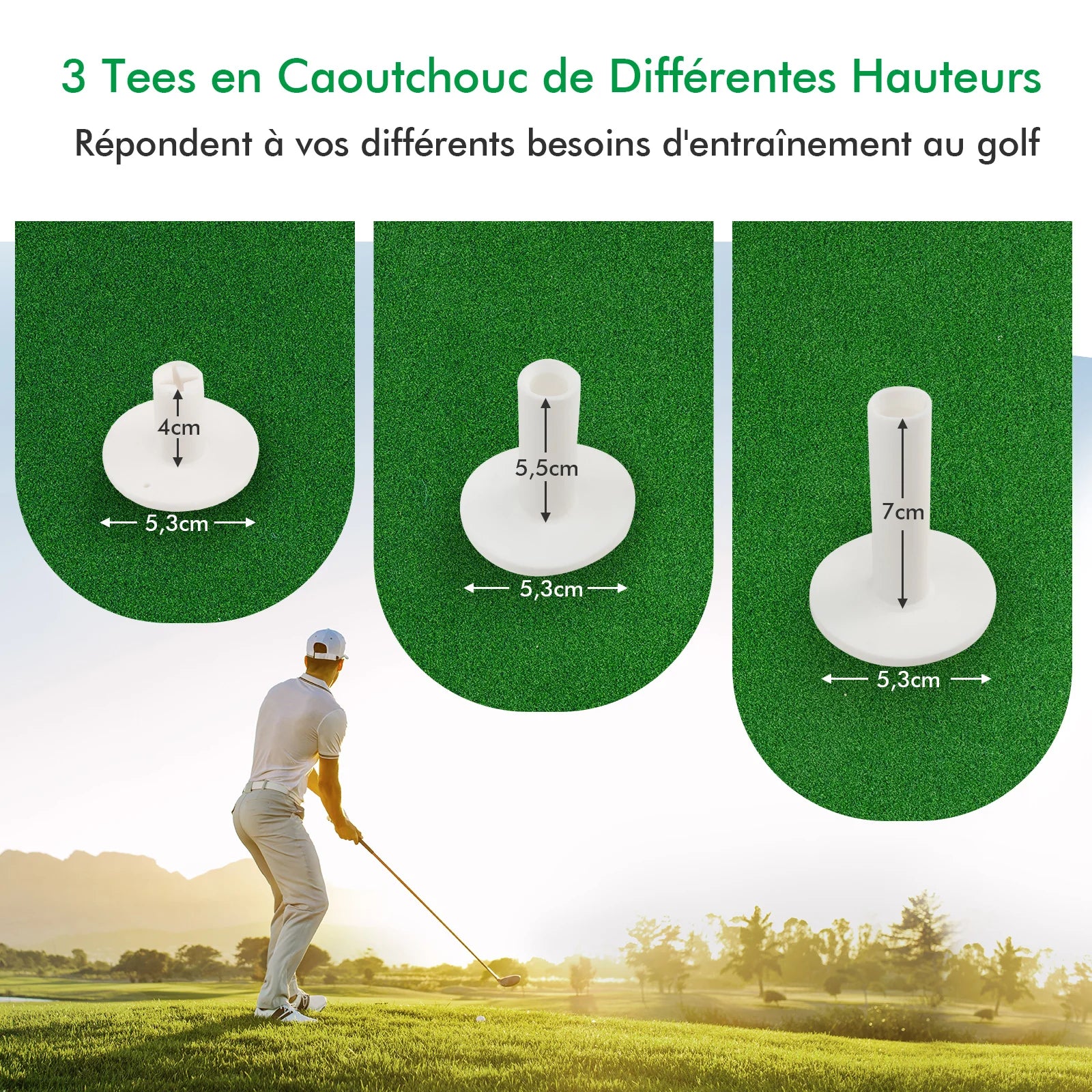 Golfschlagmatte, Reel Feel Golf-Übungsmatte mit Kunstrasen und 2 Tee-Positionen, 3 Gummi-Tees enthalten, Golf Putting