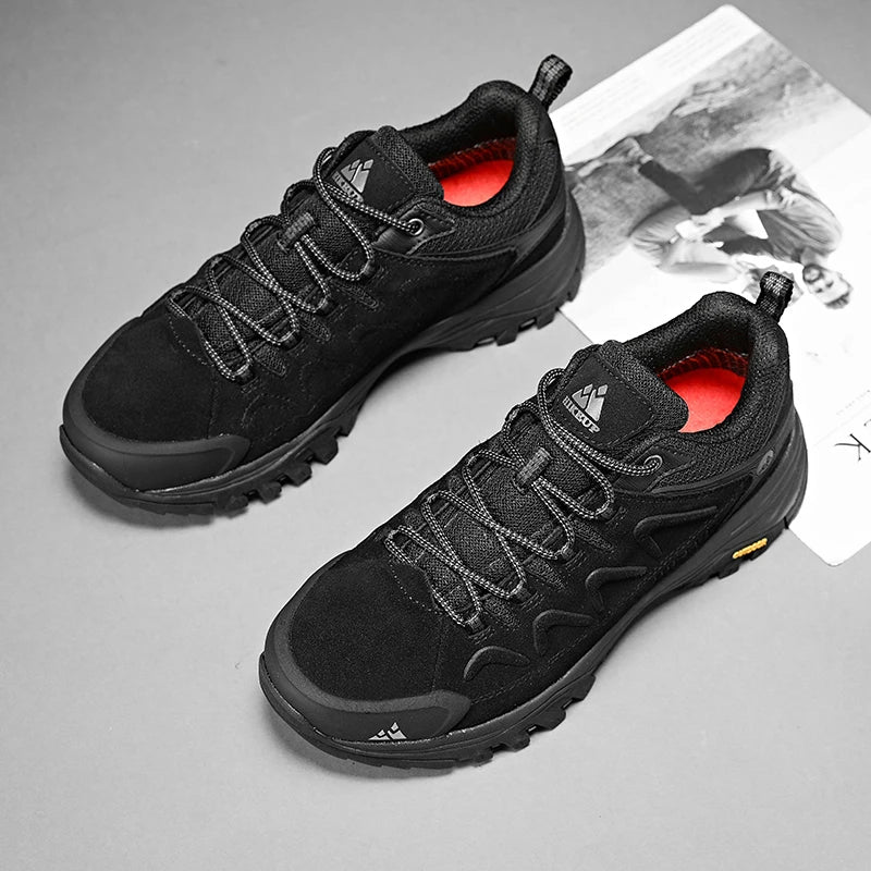 HIKEUP Leder Herrenschuhe für Herren Freizeitschuhe Mode Wasserdicht Winter Luxus Designer Marke Arbeitsstiefel Herren Rutschfeste Sneaker