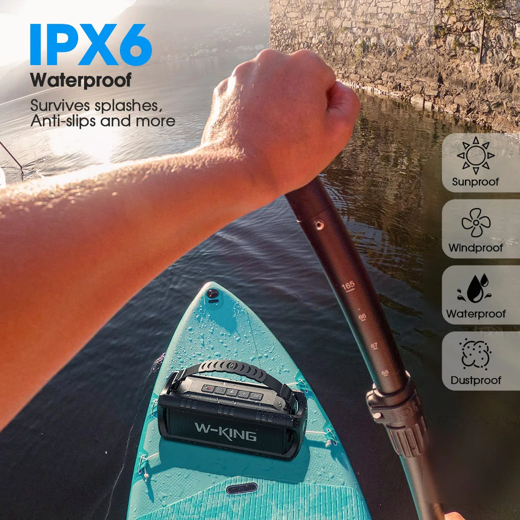 W-KING Bluetooth Lautsprecher, 30W Tragbarer Drahtloser Lautsprecher, IPX6 Wasserdichter Outdoor Lautsprecher, 24 Std. Wiedergabezeit, EQ, AUX, TF Karte