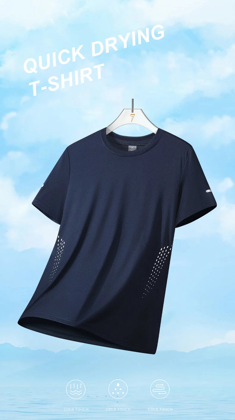 CHRLCK Herren Wander-Schnelltrocknungs-T-Shirts Atmungsaktive Lauf- und Angel-T-Shirts Weiche Elastizität Outdoor-Sport-Kurzarmshirt Sommer