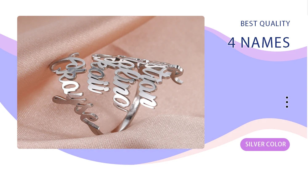 Personalisierter Doppel-Vorname-Ring für Damen und Herren, personalisiertes Paar-Familien-Geschenk, goldfarbener Edelstahl-Metallschmuck