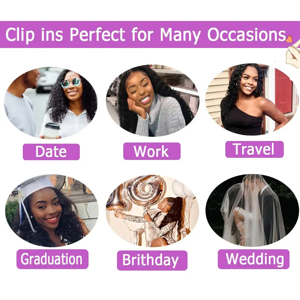 Lockige Clip In Echthaar Extensions Kinky Curly Clip Ins Ganzer Kopf für Schwarze Frauen Brasilianisches Remy Echthaar Naturfarbe 8 Stück