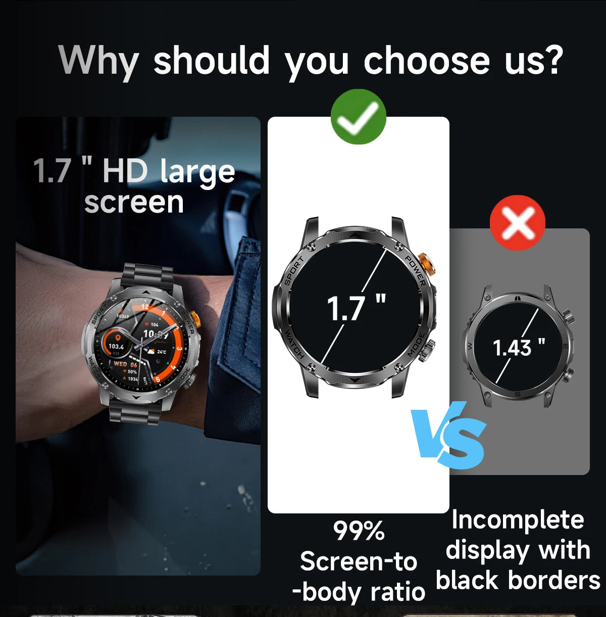 LIGE New Smart Watch Men 1000mAh Large Capacity Battery Outdoor Flashlight Bluetooth Call Waterproof Sport Fitness Smartwatch