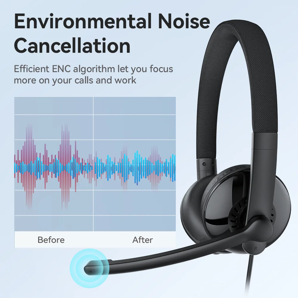 EMEET Kabelgebundenes Headset mit Mikrofon, Callcenter USB-Kopfhörer, ENC-Geräuschunterdrückung, Office-Kabel-Kopfhörer für Telefon/PC-Computer