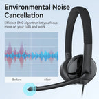 EMEET Kabelgebundenes Headset mit Mikrofon, Callcenter USB-Kopfhörer, ENC-Geräuschunterdrückung, Office-Kabel-Kopfhörer für Telefon/PC-Computer