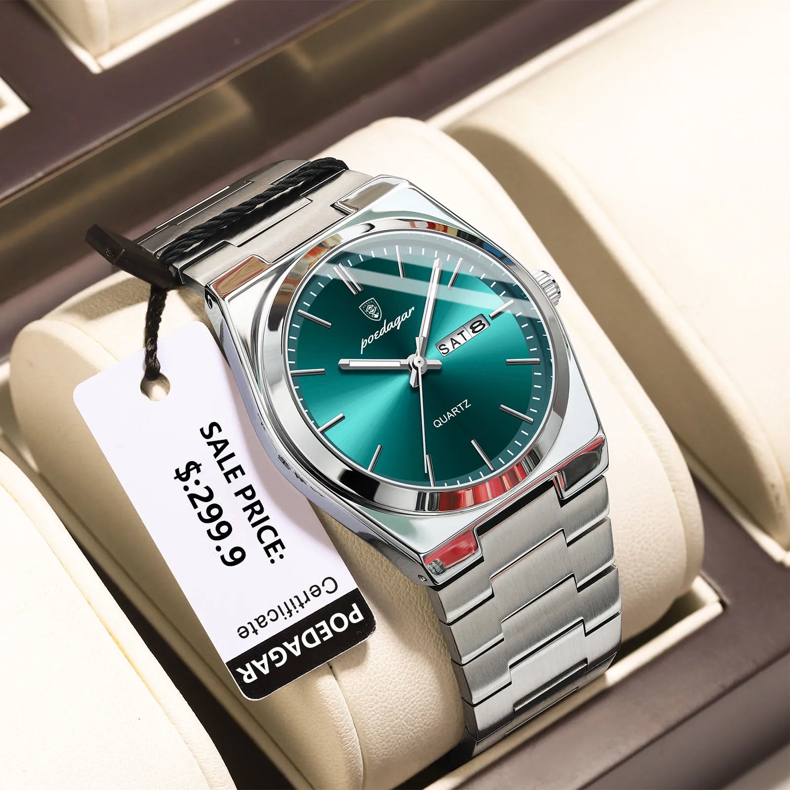 POEDAGAR Luxus Herrenuhren Wasserdicht Leuchtende Datumsanzeige Wochentag Herrenuhr Edelstahl Casual Mode Quarz Herren Armbanduhr Reloj