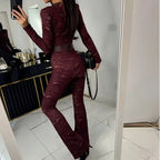 Elegante Damen-Büro-Hose, gerader Schnitt, sexy Overall mit O-Ausschnitt, Spitze, figurbetont, Club-Jumpsuit, Herbst, lässig, langärmelig, hohe Taille, Romper