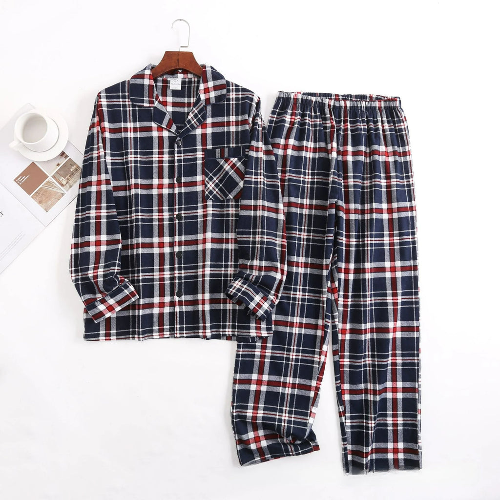 Herren-Hausanzüge Langärmelige Hosenanzüge für Herbst und Winter Pyjamas für Herren Flanell Kariertes Design Pyjamas für Herren