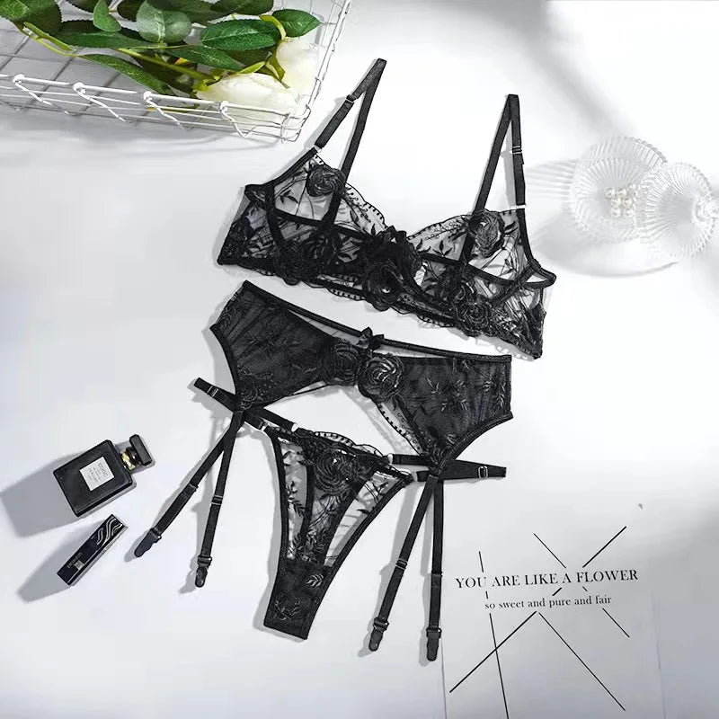 Neue Damen Dessous Set Spitze Stickerei Push Up BH Höschen Sets Tiefer V Ausschnitt Sexy Unterwäsche BHs Büstenhalter Dessous