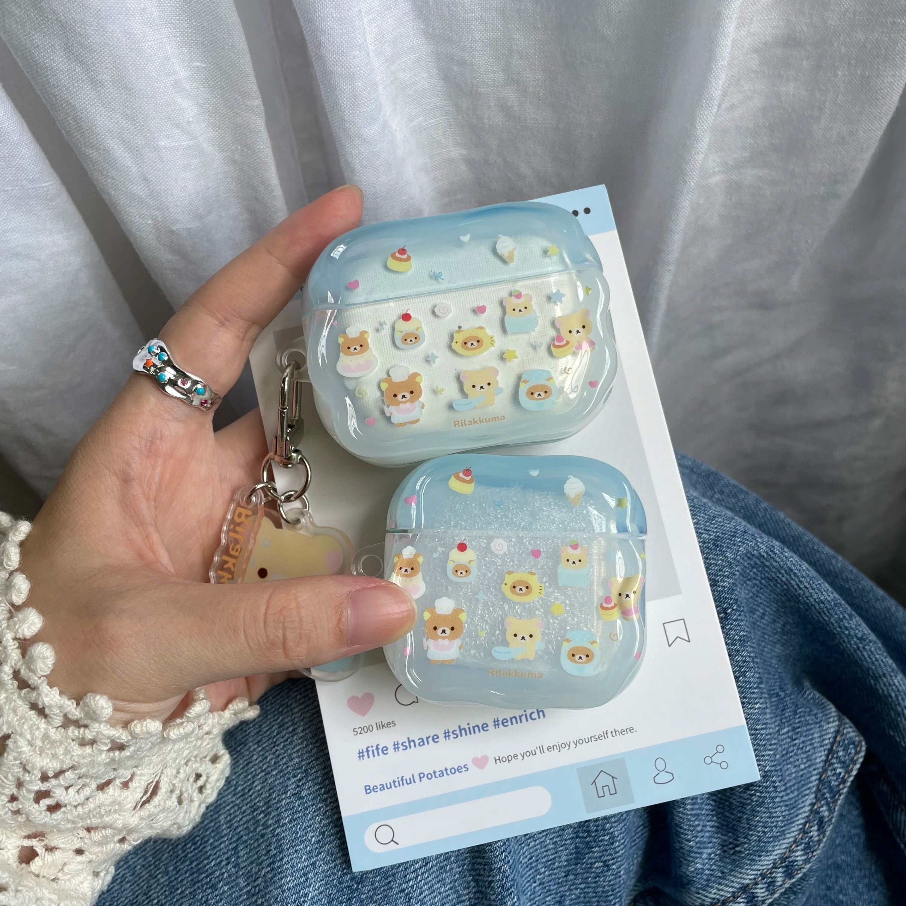 Cartoon Cake Bear Blue Wave Case for AirPods 2 3 4 ANC Cover with Keyring for Apple AirPod Pro 3 2025 Earphone Protective Cases Hauptbild