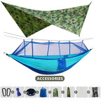 260x140cm Camping Hängematte Doppelgröße Fallschirm mit Moskitonetz Regenschutz Tarp Leicht für Wandern Reisen