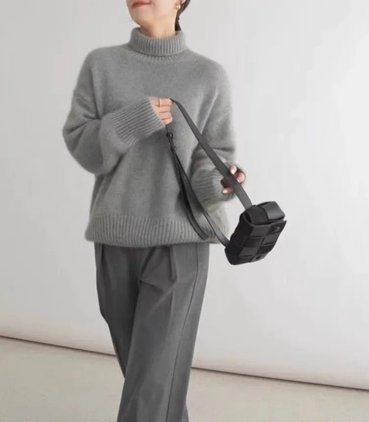 2024 Herbst und Winter Neuer dicker Kaschmirpullover Damen Rollkragenpullover Warm Locker Gestrickter Basispullover Jacke Oberteile