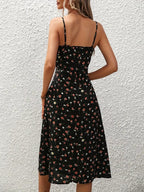 Damen Blumenmuster Spaghettiträger Sommer Boho Strandkleid Druck Elegant Träger Eckiger Ausschnitt Schlitzkleid Vestidos 2024