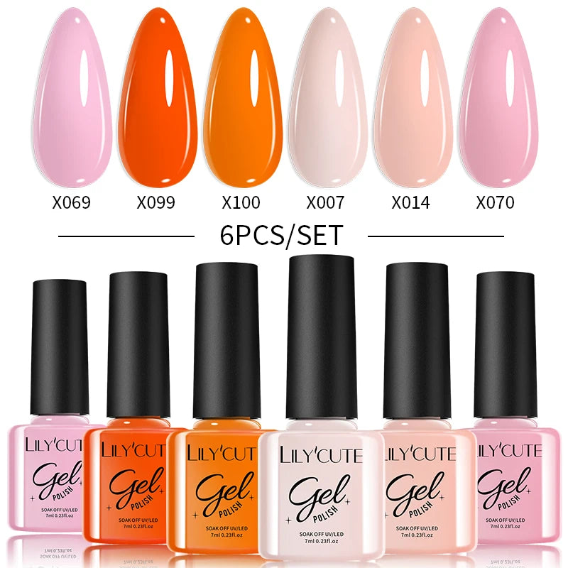 LILYCUTE 6PCS Gel-Nagellack-Set Sommer Neon Nagellack-Gel-Kits für DIY Nagel Semi-Permanenter UV-Lampe Gellack Nagellack-Set