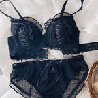 Lolita Mädchen Spitzen-BH-Sets Damen Unterwäsche Intimates Bralette Dessous Japanisch Rüschen Süß Sexy Dünne Körbchen Höschen