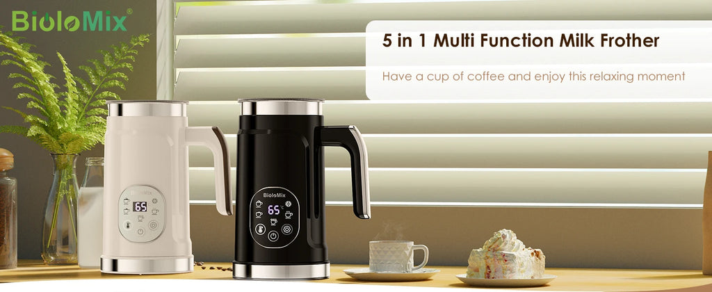 BioloMix 5-in-1 smarter Milchaufschäumer mit LED-Touch-Display, stilvoller Schaum für Kaffee & Lattes, Heiß- und Kaltschaumbereiter