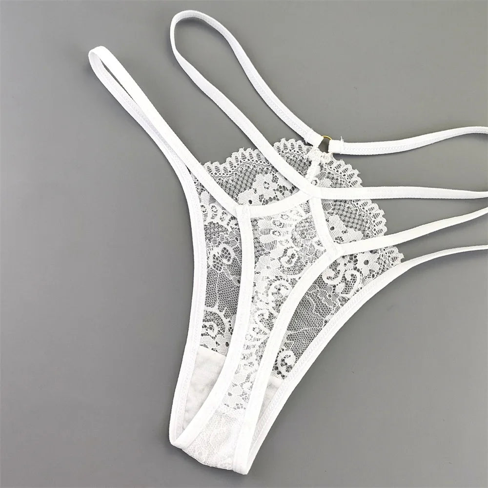 3 Stück Spitze Dünne Träger Tanga Frauen Tiefe Taille Sexy Perspektive Unterwäsche Damen Transparenter G-String Slip Plus Size T-Rücken