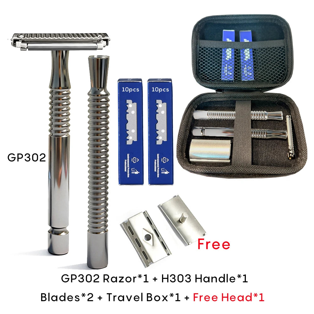 Shavcooo Glide Pro 4D Edelstahl Sicherheitsrasierer Umweltfreundlicher Dual-Halb-Rasierer für Herren und Damen Geschenkset mit Reiseetui