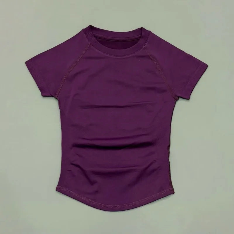 Sport Short Sleeve Top Women Running Sports T Shirt Summer Short Sleeve Round Neck Breathable Gym Vest Yoga Fitness Top
