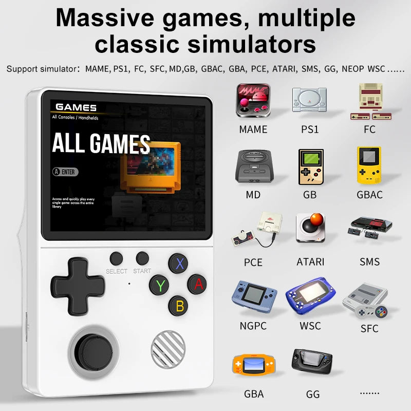 Neue Handheld-Spielekonsole mit Multi-Plattform-Unterstützung, HD-IPS-Bildschirm, 3D-Joystick, ergonomische Spielekonsole GB350