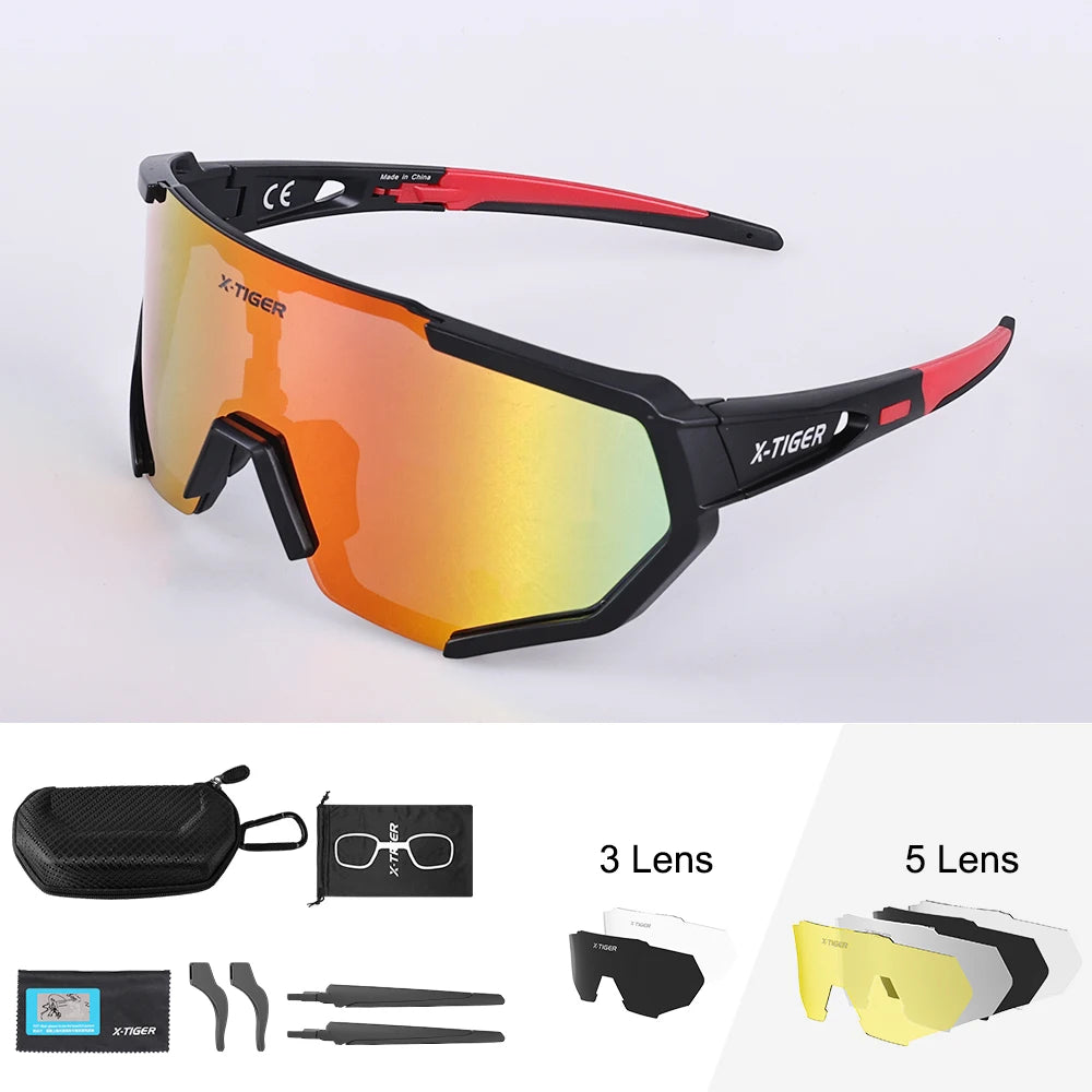 X-TIGER Radsportbrille Polarisierte Brille Fahrradbrille Sport Herren Photochrome Sonnenbrille MTB Rennrad Brille 3/5 Gläser