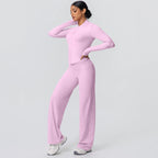 2-teiliges schnelltrocknendes Sport-Fitness-Bekleidung Yoga-Set Damen Yoga Reißverschluss Langarm High Waisted atmungsaktive weite Hose Set