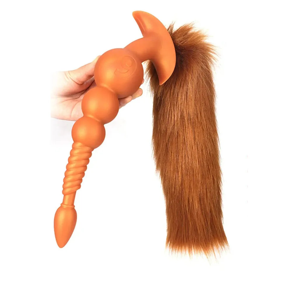 3-10cm Großer Analsex Plug mit Schwanz Sexspielzeug für Erwachsene Spiele Paare DIY Cosplay Großer Butt Plug Silikon Weich Lang Anal Beads Frauen