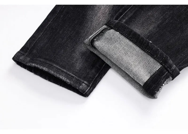 Street Fashion Herren Eng Schwarz Grau Jeans Retro Elastische Schlankmachende Split-Style Jeans Herren Retro Designer Brand Jeans Hombre