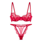 Sexy dünne Spitzen-Dessous-Slips Sets Damen große Größen BHs mit Stahlring durchsichtiges Unterwäsche-Set BH-Set
