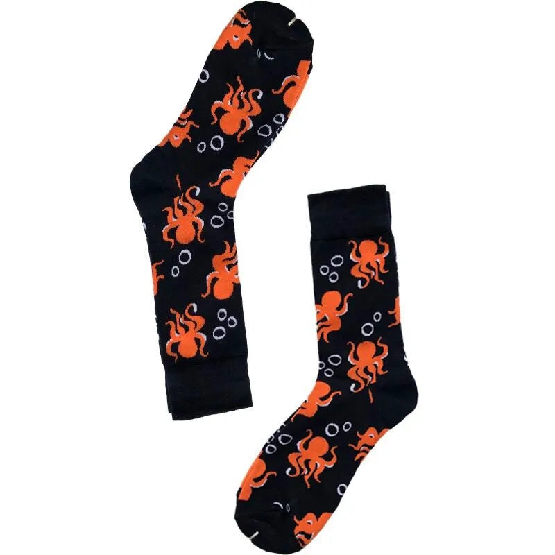 1 Paar Damensocken Cartoon Hund Krake Blume Pflanze Kawaii Lustige Freizeit Damen Baumwollsocken Strümpfe Streetwear Harajuku Crew Socken