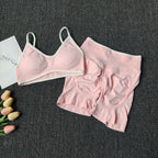 Pfirsich-Po-Yoga-Anzug Damen Gym Nahtloser Träger-BH mit Raffung Hoher Bund Po-Lifting Bauchstraffende Shorts Fitness-Set