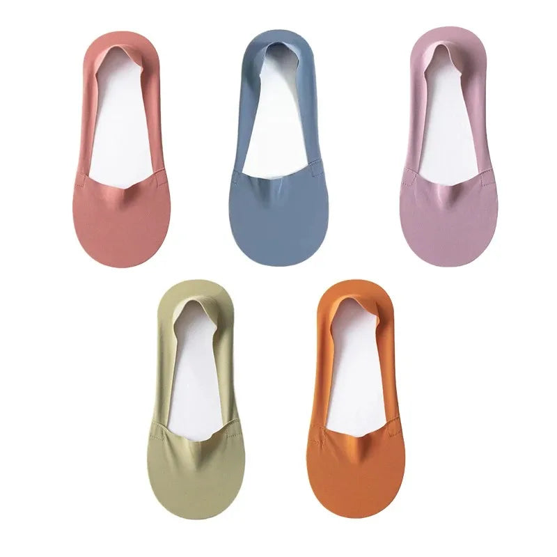 5 Paar Damen Socken Atmungsaktive Unsichtbare Silikon Anti-Rutsch Einfarbige Bootssocken Bequeme Hochwertige No-Show Socken Ultra-dünn