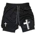 Herren-2-in-1-Lauf-Workout-Shorts mit Druck, Christian Gym Athletic Performance Shorts mit Handytasche und Handtuchschlaufe, Activewear