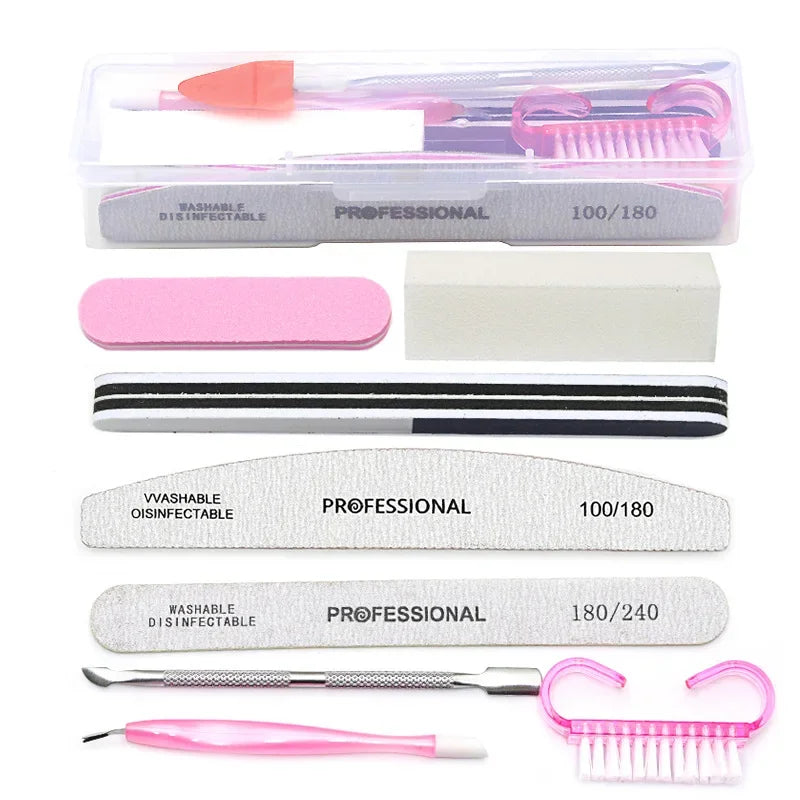 8-teiliges Nagelfeilen-Set 100/180 Nagelschleifpuffer Professionelle Maniküre-Feilen Make-up Pediküre-Bürsten Werkzeug Verlängerungskits