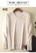 LHZSYY Men's 100% Mink Cashmere Large Size Sweaters Autumn Winter Solid V-neck Casual Knit Pullovers Men Long Sleeve Warm Jumper