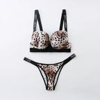 Buchstabe Strass Sport Leopard Sexy Dessous Set Geraffter Push Up Nahtloser BH Set Mode Spurenlose Dünne Fitness Unterwäsche
