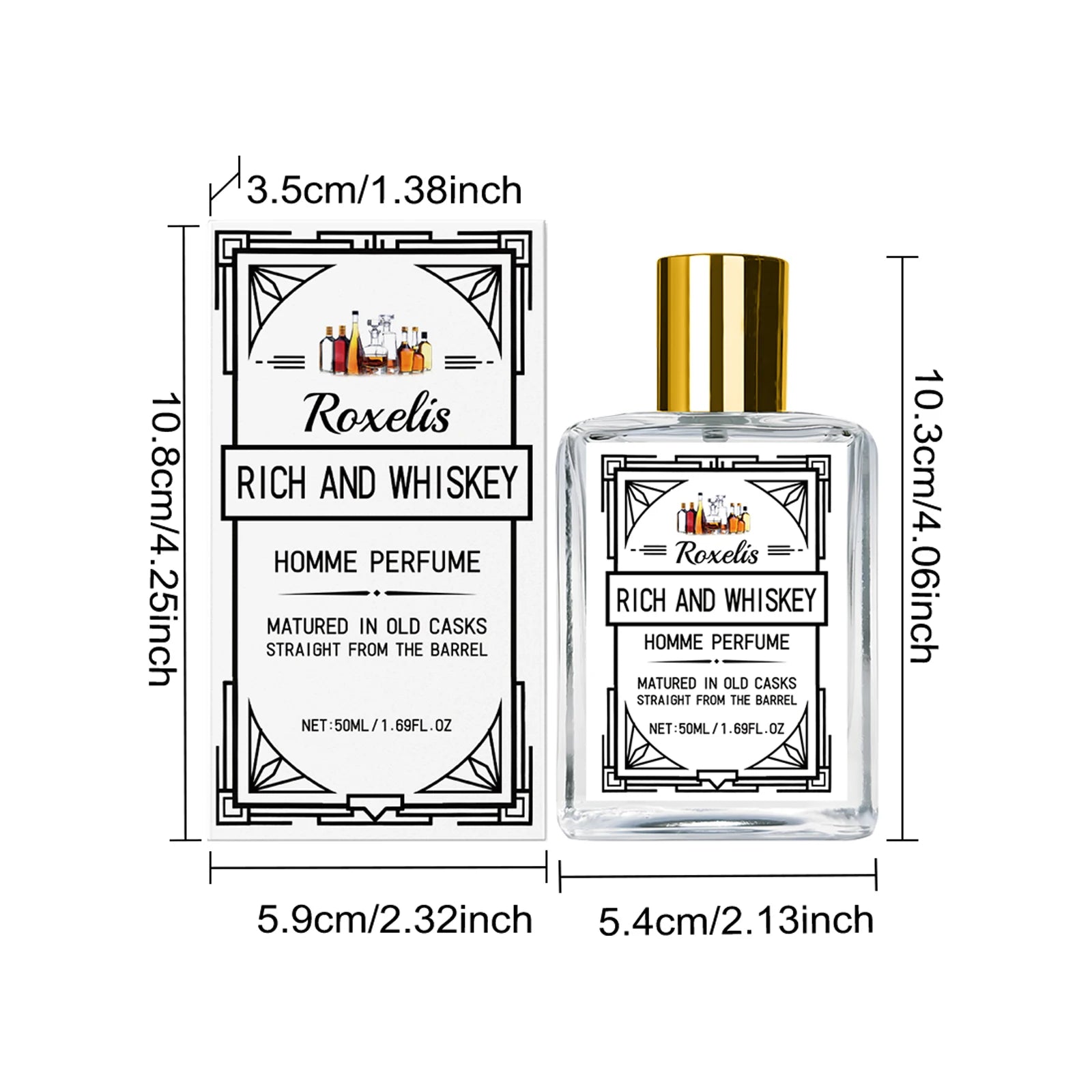 ROXELIS 50ml Rich And Whiskey Homme Parfum Lang Anhaltender Duft, Stärkt den persönlichen Charme, Zeigt selbstbewusst Stil und Eleganz