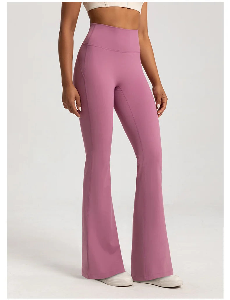 Nackte, hoch taillierte, taillenformende, hüfthebende Fitness-Sporthose mit elastischem Schlag für Damen, lässige Outdoor-Lauf-Yogahose