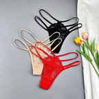 3 Stück Spitze Dünne Träger Tanga Frauen Tiefe Taille Sexy Perspektive Unterwäsche Damen Transparenter G-String Slip Plus Size T-Rücken