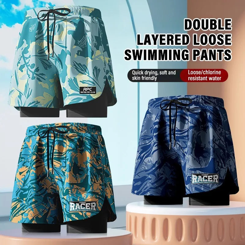 Badeboxer Herren Badehose Set Neu Strandbadehose Für Erwachsene Schnell Trocknende Surf-Badeshorts mit Futter Schwimmhose