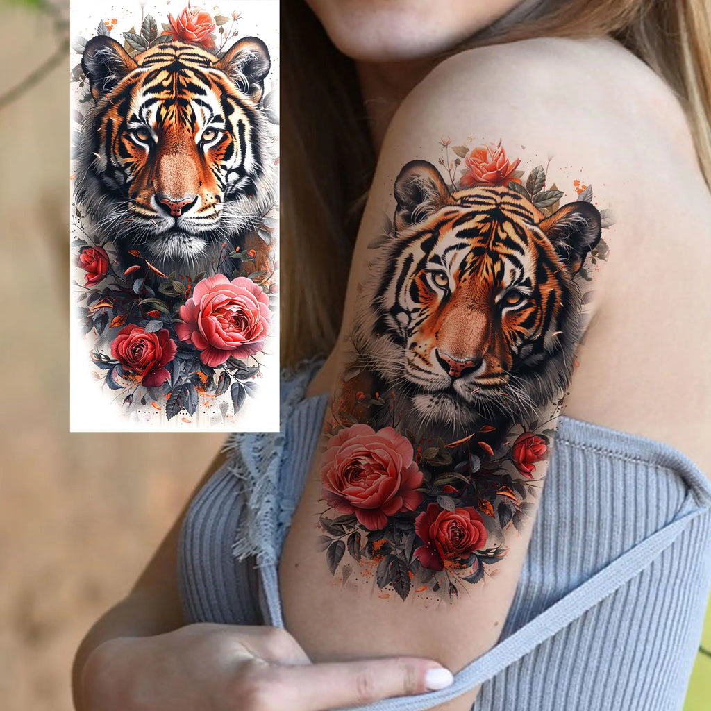 1 Blatt einzigartige Aquarell-Löwe-Tiger-Tier-Temporäre Tattoos langanhaltend wasserdicht Fuchs Eule gefälschter Tattoo-Aufkleber Körperkunst Tattoo