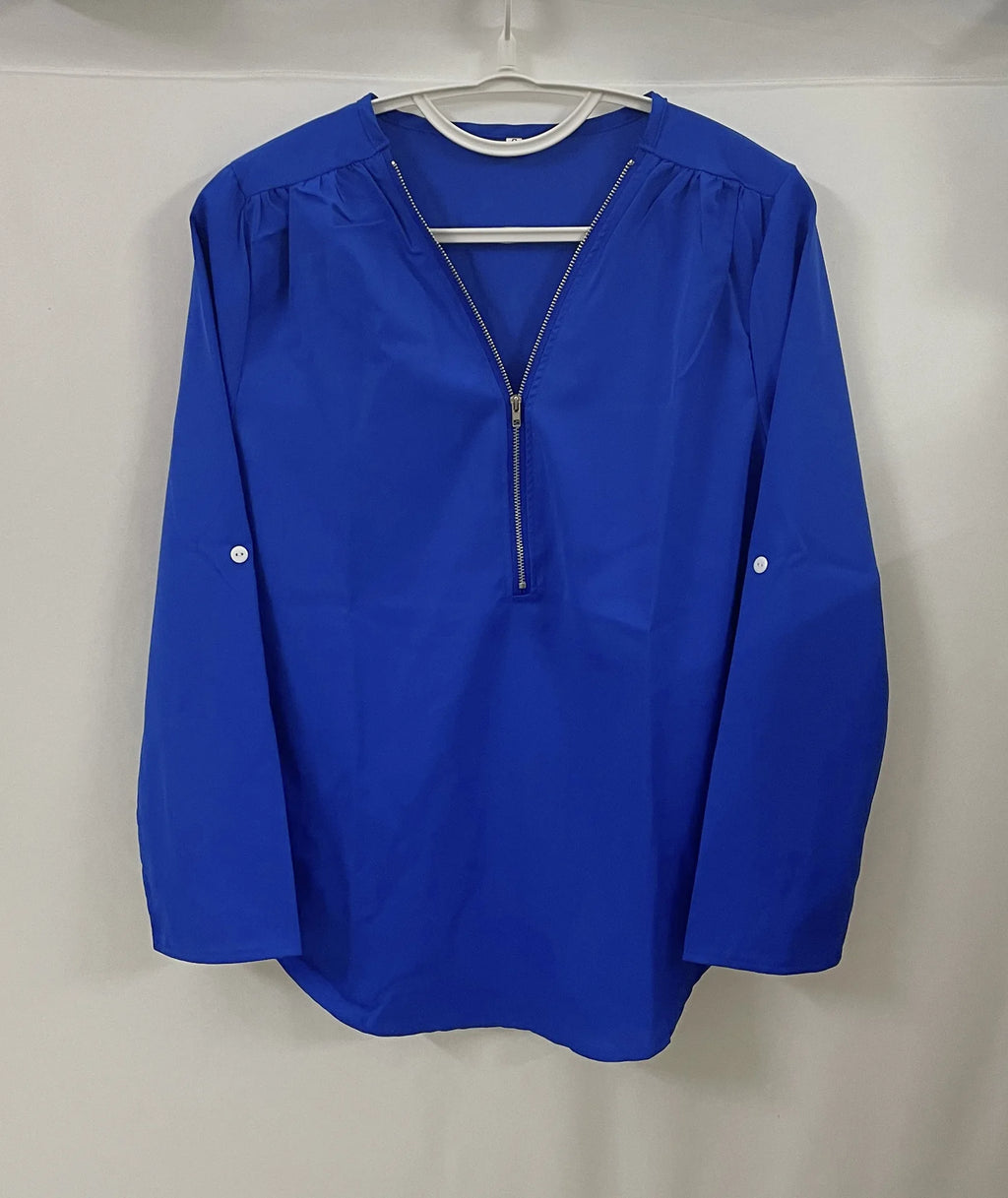 2024 Qualität Heißer Verkauf Plus Size Tiefer V-Ausschnitt Damenbluse Chiffon Coole lockere Hemd Mode Freizeit Damen Tops Sexy Reißverschluss Pullover