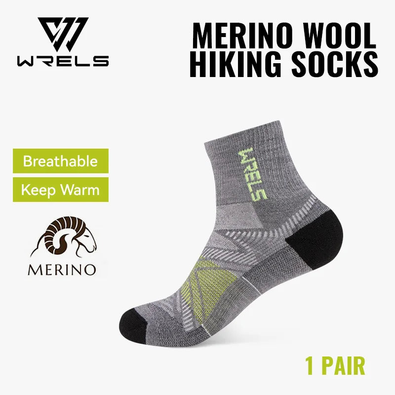 WRELS 1/2/3 Paar Merinowollsocken Wander-Laufsocken Atmungsaktiv Gepolstert Schweißableitend Warm Thermisch Kompressions-Wollsocken