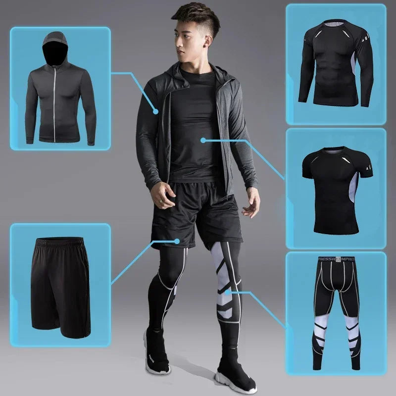 Herren Lauf-Trainingsanzug Fitness Sportbekleidungs-Set Kompressions-Leggings Sportkleidung Gym Enganliegende Jogginghose Rash Guard Lycra