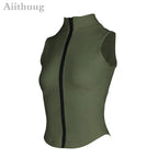 Aiithuug Athletic Reißverschluss-Sweatweste Jacke Ärmellose Lauf-Yoga-Tops Stehkragen-Shirts Sport-Top Fitness Damen Workout-Tops