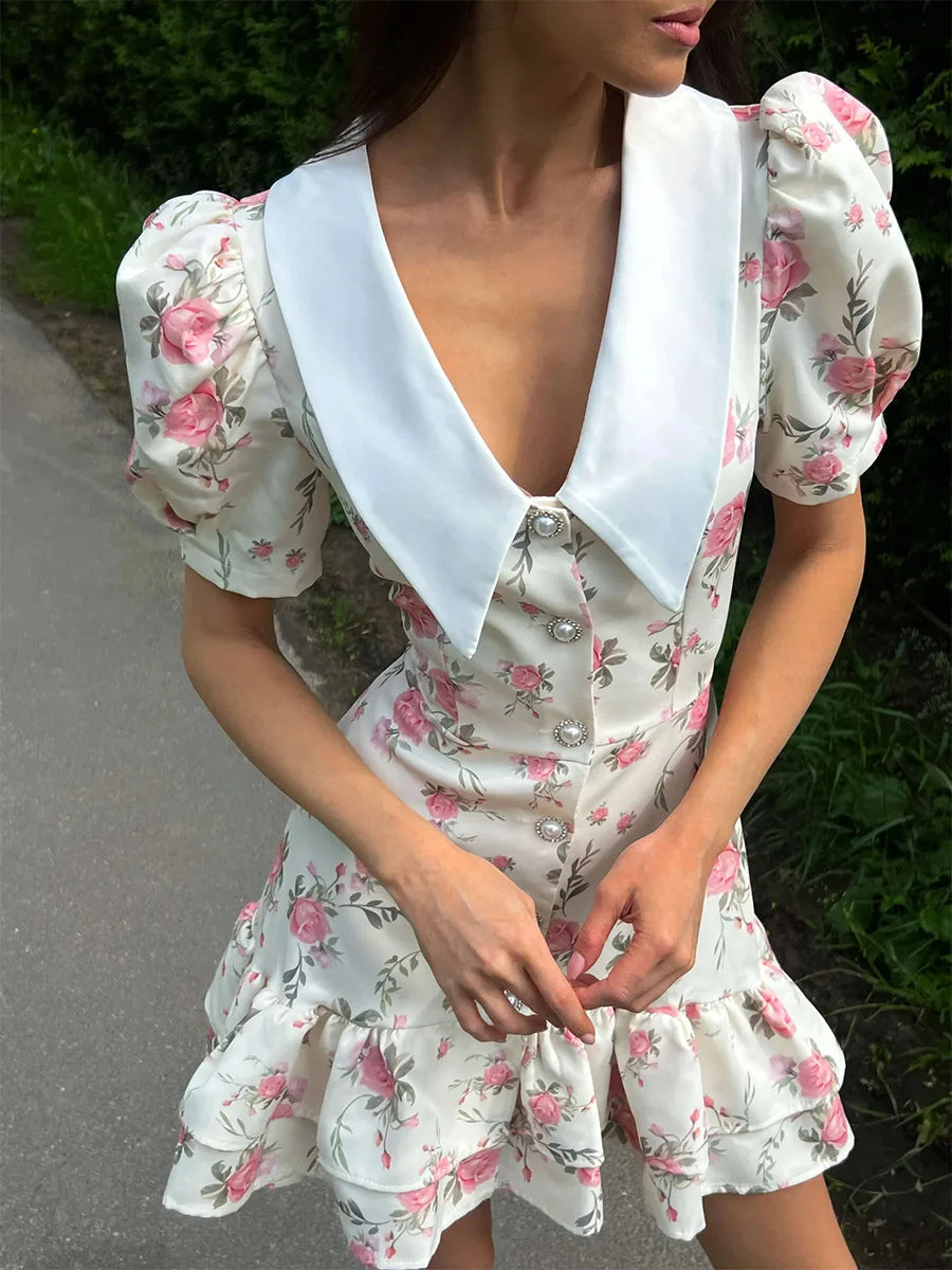 Tossy Bedrucktes Revers Mode Minikleid Damen Kurzarm Patchwork Kontrast Elegantes Sommerkleid 2025 Damen Bodycon Kleid