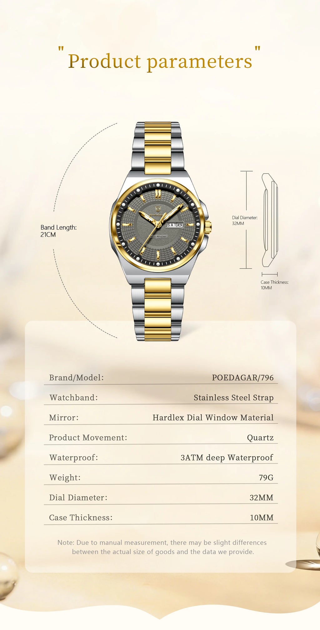 POEDAGAR Fashion Damen-Armbanduhr, Top Elegant, Woche, Datum, Damen-Uhr, Quarz, Edelstahl, Leuchtend, Wasserdicht, Damenuhren, Reloj