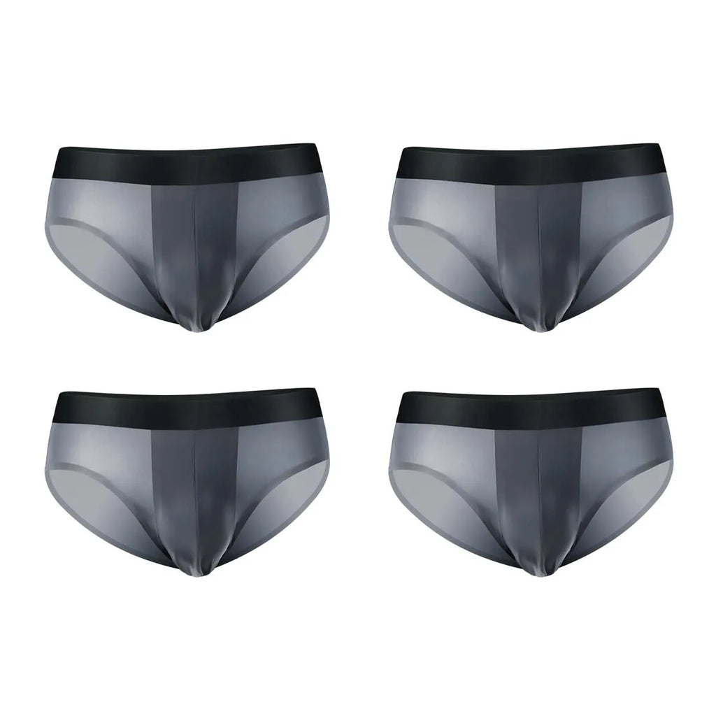 4er-Pack LORIEN CREST Eisseide Herrenunterwäsche nahtlos ultradünn doppellagiger Schritt atmungsaktive Herrenslips mittlere Leibhöhe sexy&leicht
