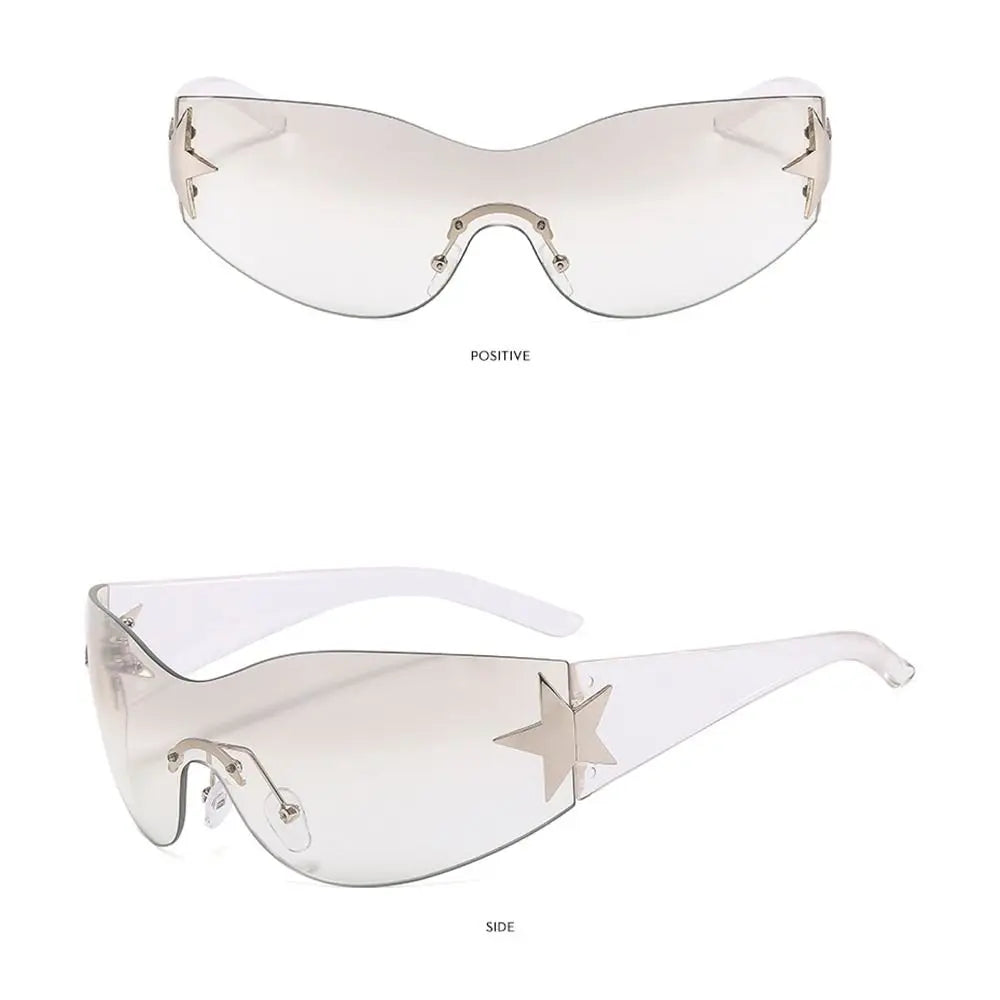 Neue Y2K Randlose Punk-Sonnenbrille Goggle Damen Herren Luxusmarke Wrap Around Sonnenbrille Fünf Sterne Eyewear Sport One Piece Shades